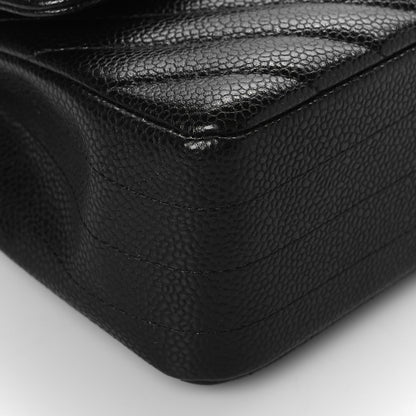 Chanel Caviar Chevron Quilted Medium Double Flap Black 9 of 10