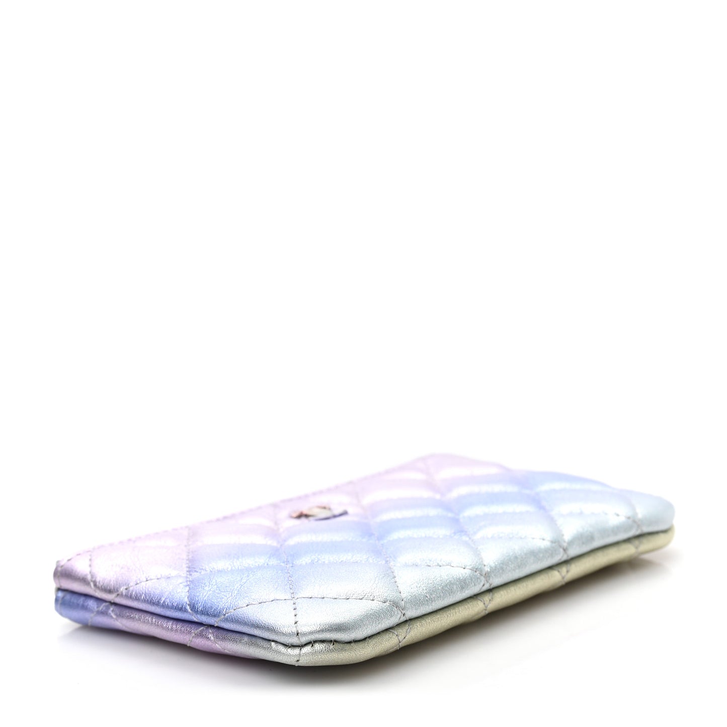 Gradient Metallic Calfskin Quilted Small Cosmetic Pouch Silver Blue Yellow Purple