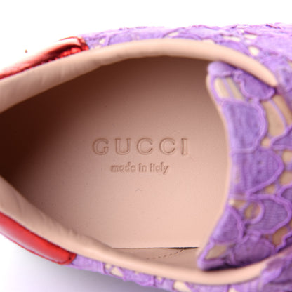 Gucci Lace Crystal Sylvie Web Flower Leaf Womens Ace Sneakers 35.5 Wisteria Perfect Pink 8 of 11