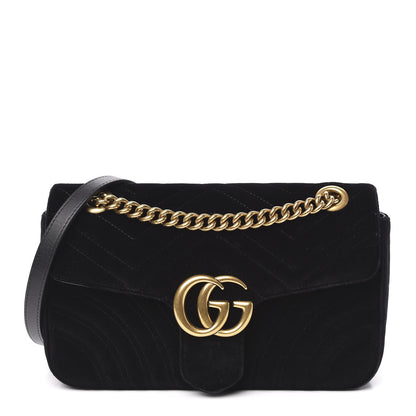 Gucci Velvet Matelasse Small GG Marmont Shoulder Bag Black 1 of 12
