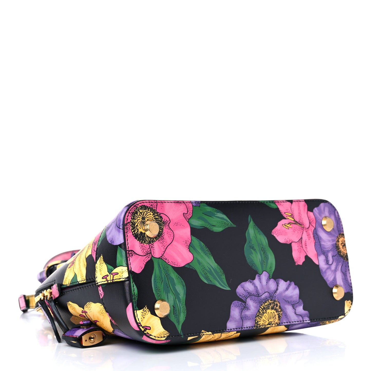 Smooth Calfskin Lush Floral Print S Ville Top Handle Bag Black Multicolor