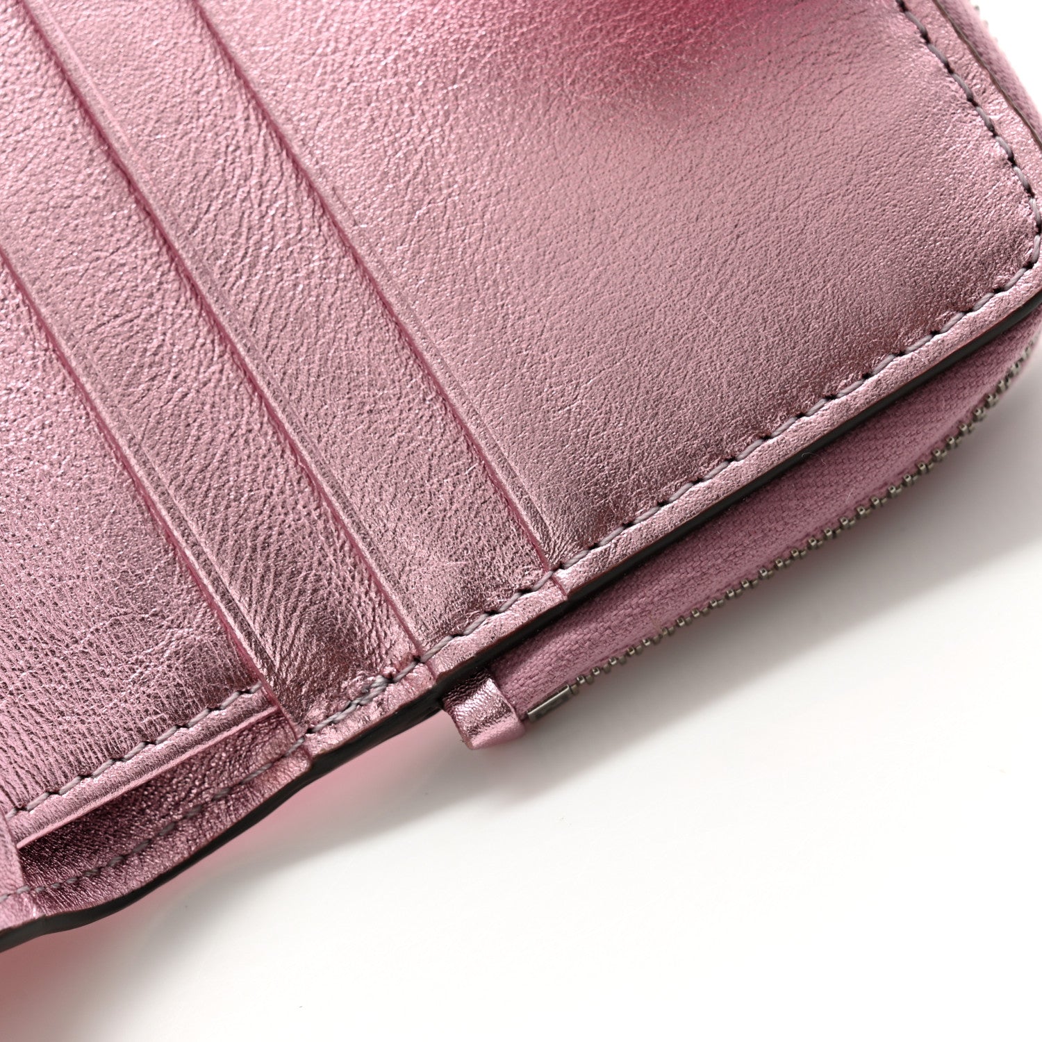 Fendi Vitello Laminato FF Diamonds Compact Wallet Rosa Palladio 10 of 11