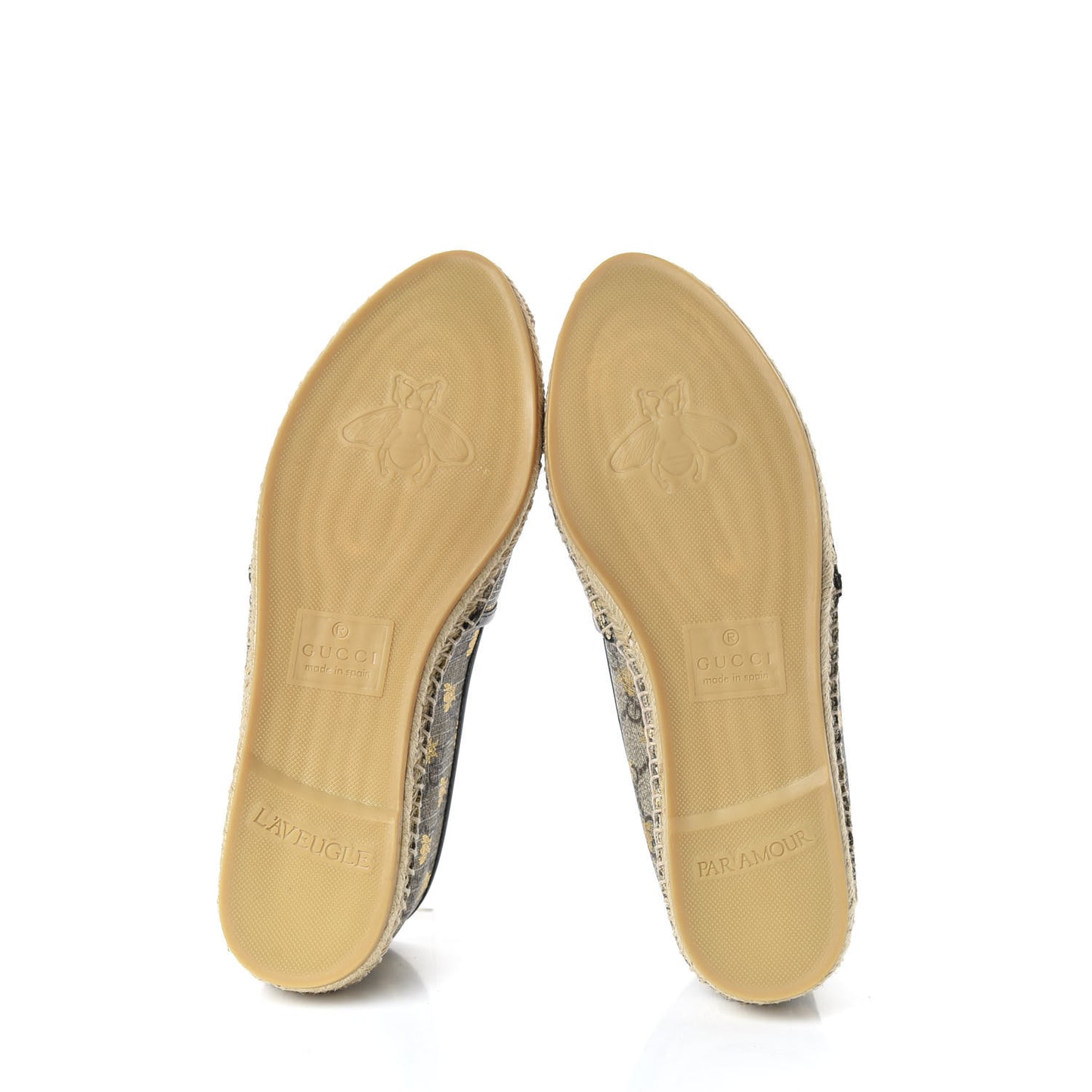 GG Supreme Monogram Bees Espadrille Flats 38 Beige Ebony Oro Black