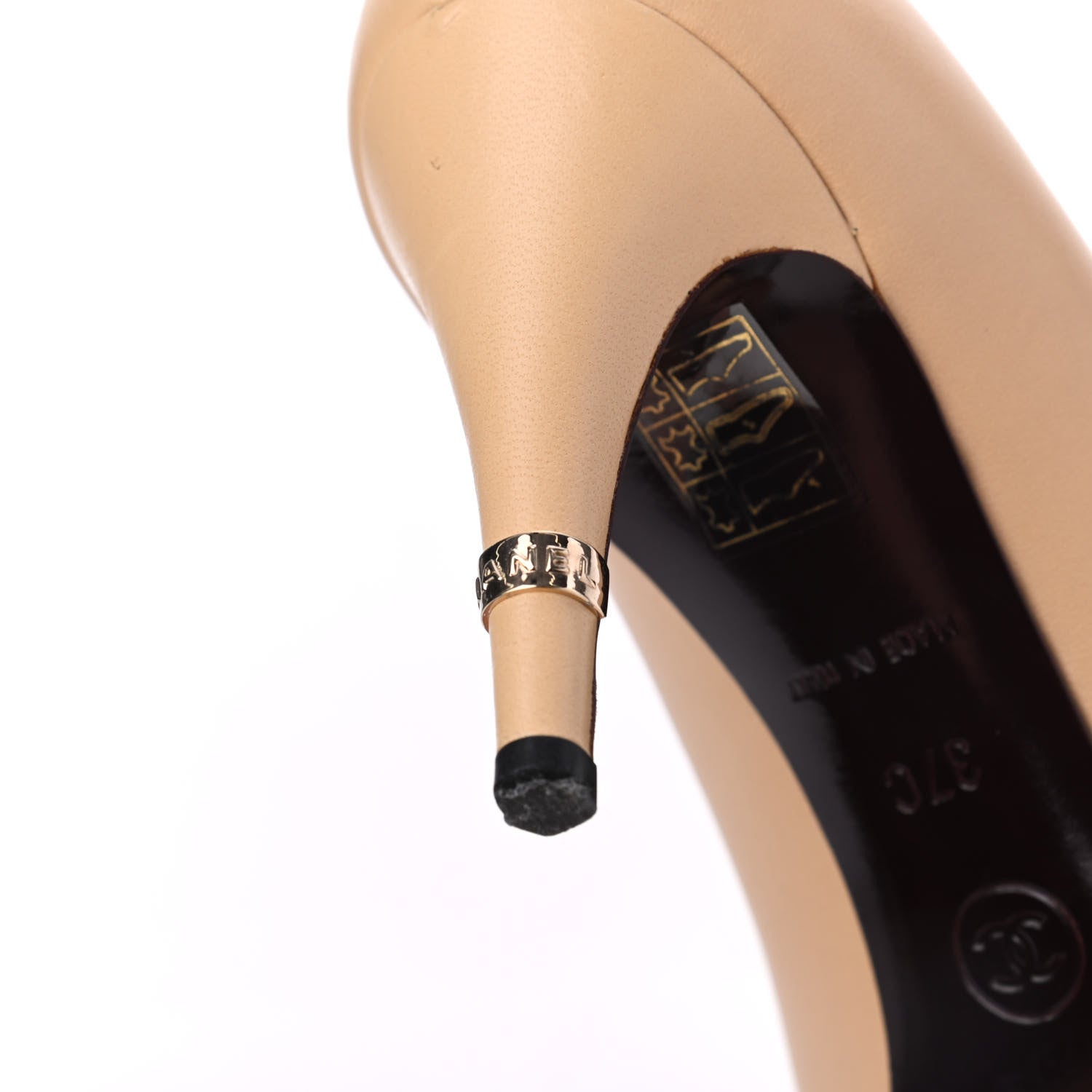 Chanel Lambskin Cap Toe CC Pumps 37 Beige Black 11 of 15