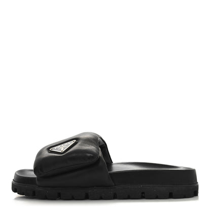 Prada Nappa Soft Padded Triangle Slide Sandals 39.5 Black 1 of 9