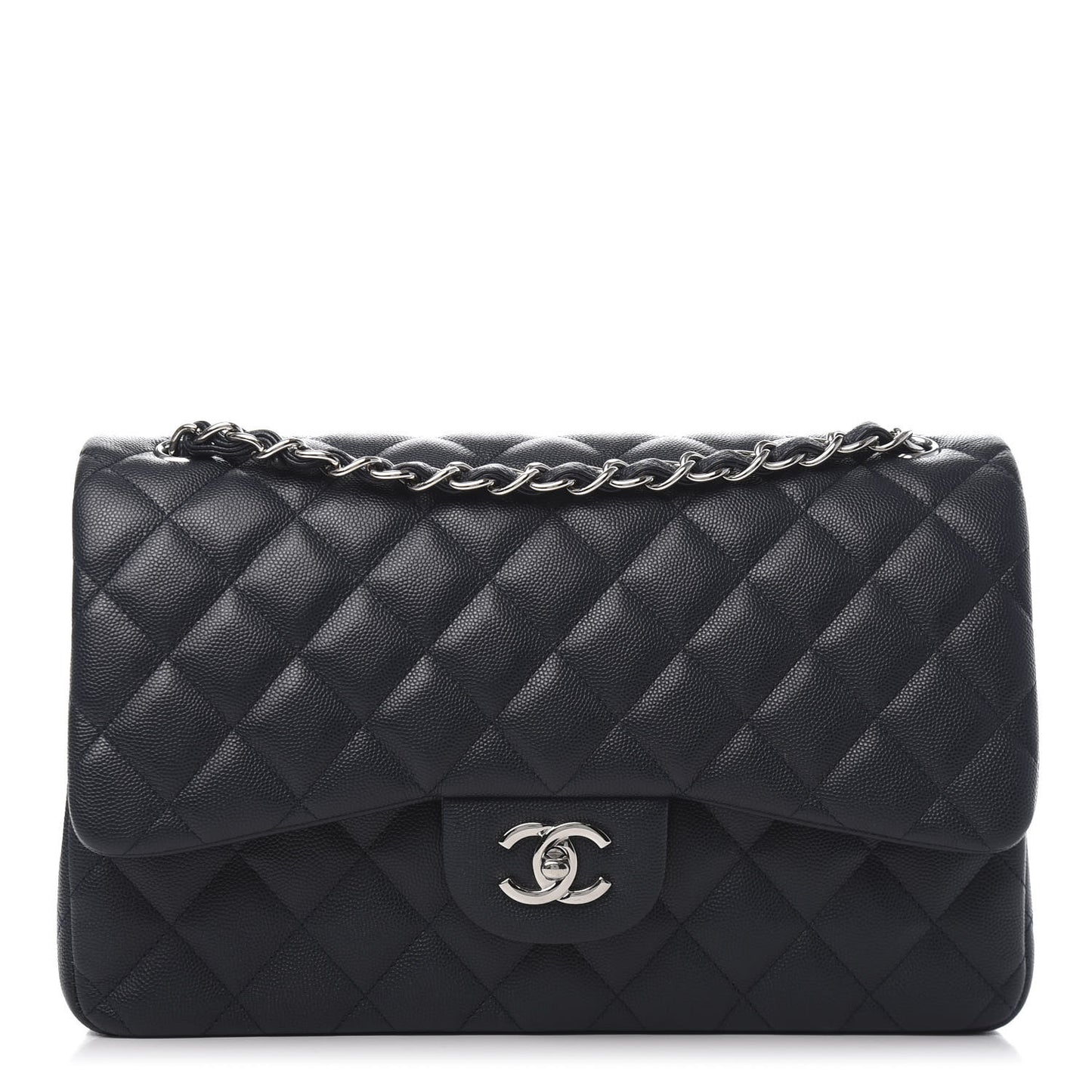 Caviar Quilted Jumbo Double Flap Navy Blue