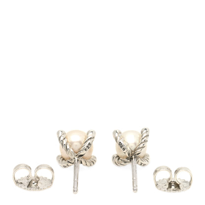 David Yurman Sterling Silver Diamond Pearl 6-6.5mm Cable Stud Earrings 3 of 4