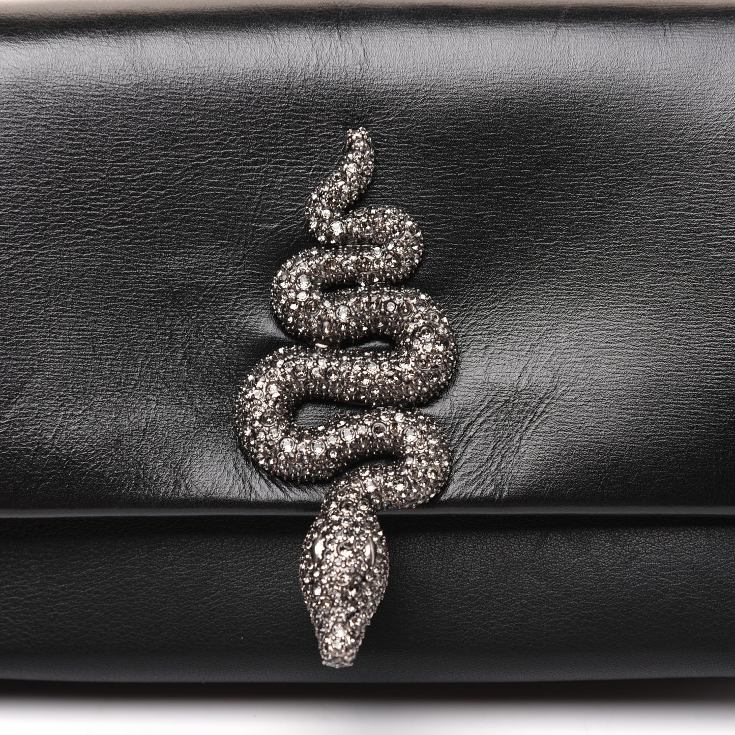 Calfskin Crystal Encrusted Snake Maison Small Crossbody Black