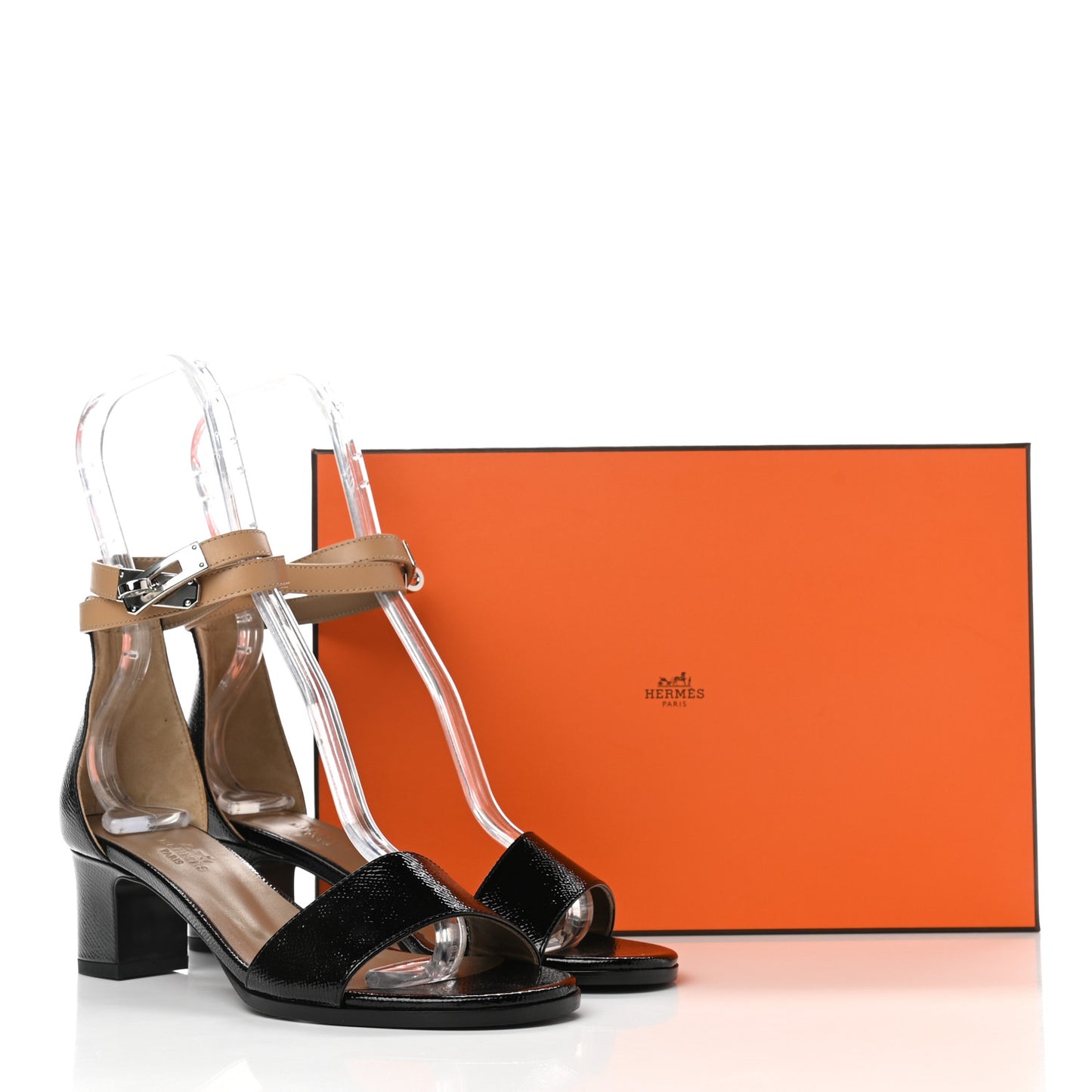 Calfskin Patent Epsom Manege Sandals 36.5 Black