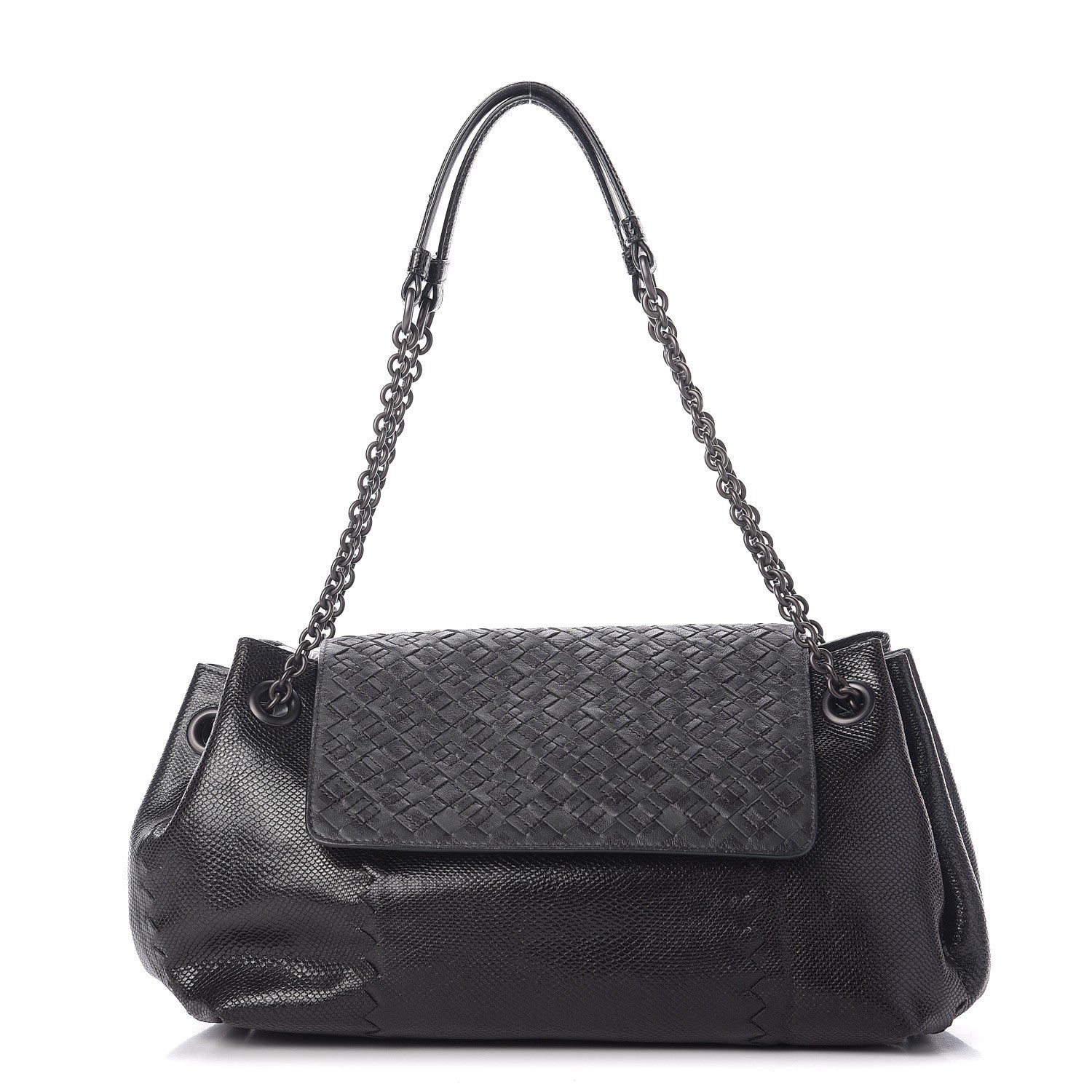 Bottega Veneta Vesuvio Karung Nappa Intrecciato Cravatteria Small Flap Shoulder Bag Black 1 of 9