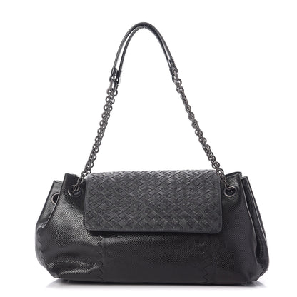 Bottega Veneta Vesuvio Karung Nappa Intrecciato Cravatteria Small Flap Shoulder Bag Black 1 of 9