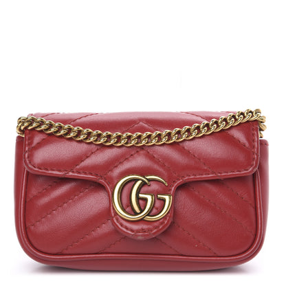 Gucci Calfskin Matelasse GG Marmont 2.0 Coin Purse On A Chain Hibiscus Red 1 of 10