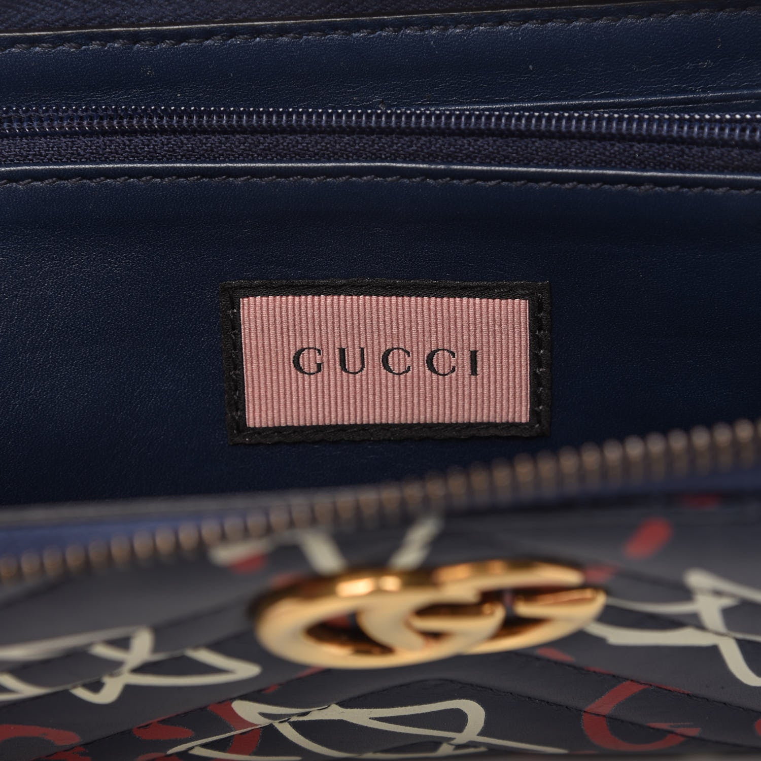 Gucci Calfskin Matelasse GucciGhost GG Marmont Zip Around Wallet Blue Agata Hibiscus Red 8 of 10