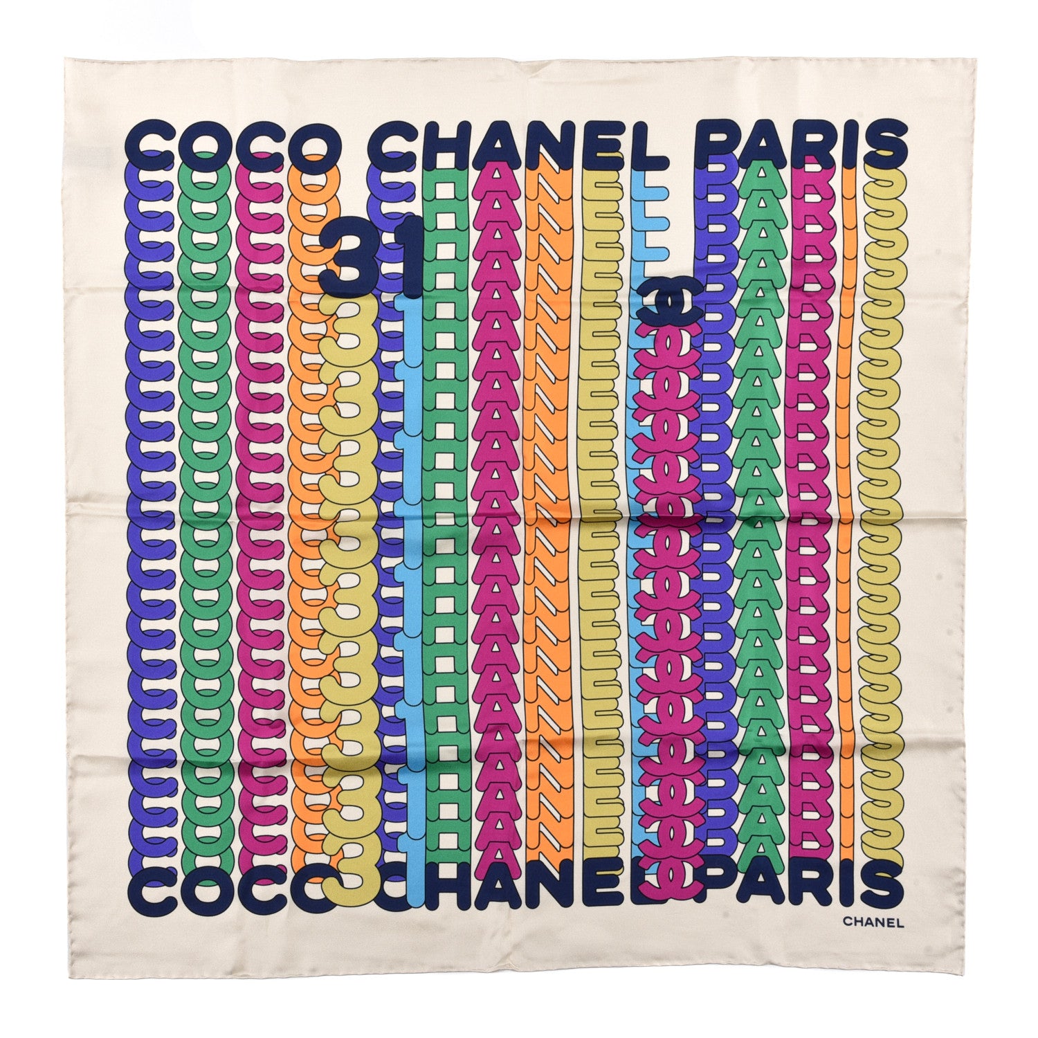 Chanel Silk Scarf Logo White Multicolor 1 of 5