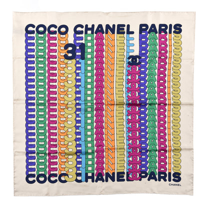 Chanel Silk Scarf Logo White Multicolor 1 of 5