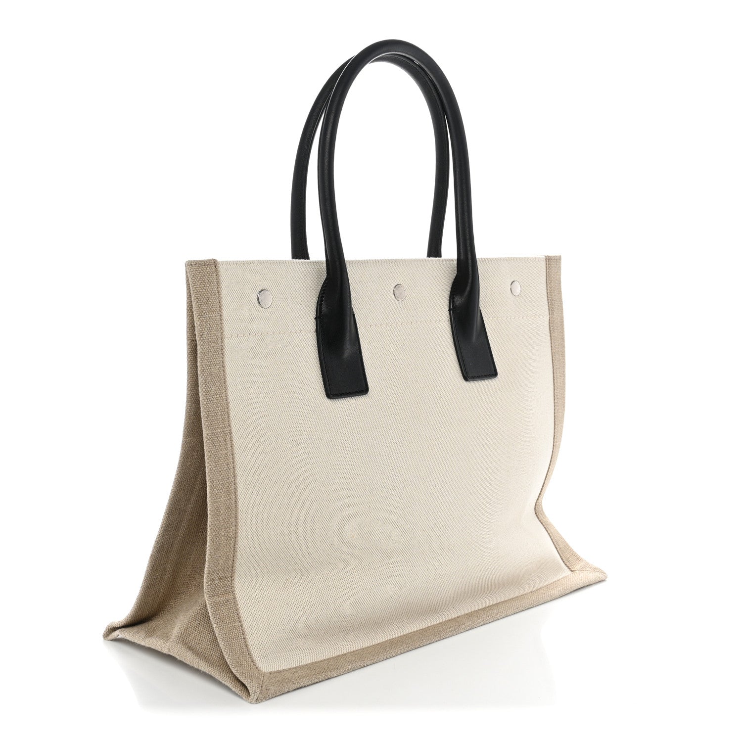 Saint Laurent Linen Calfskin Small Rive Gauche Tote Greggio Natural 3 of 10