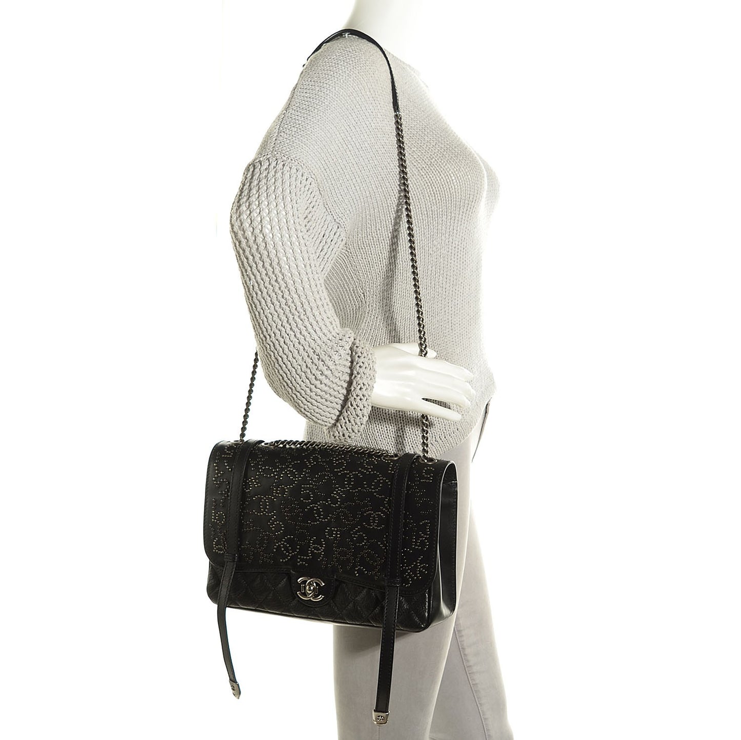 Studded Calfskin Lambskin Paris Dallas Flap Black