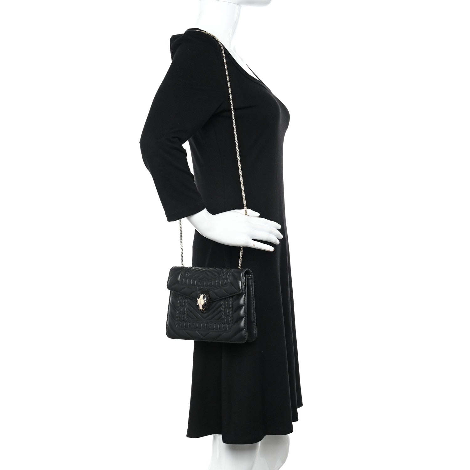 Bulgari Calfskin Quilted Serpenti Forever Shoulder Bag Black 2 of 12