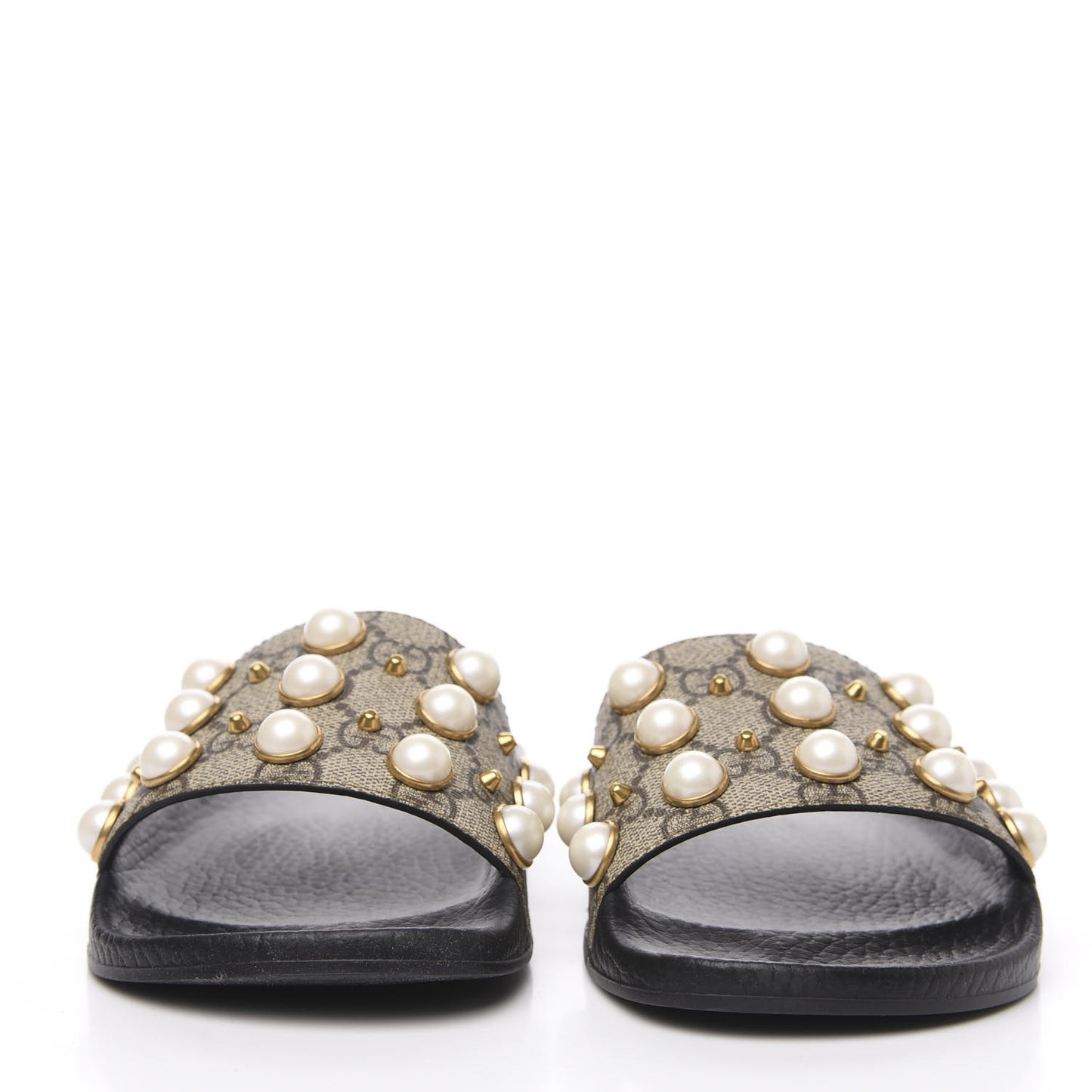 GG Supreme Monogram Pearls Slide Sandals 35 Beige