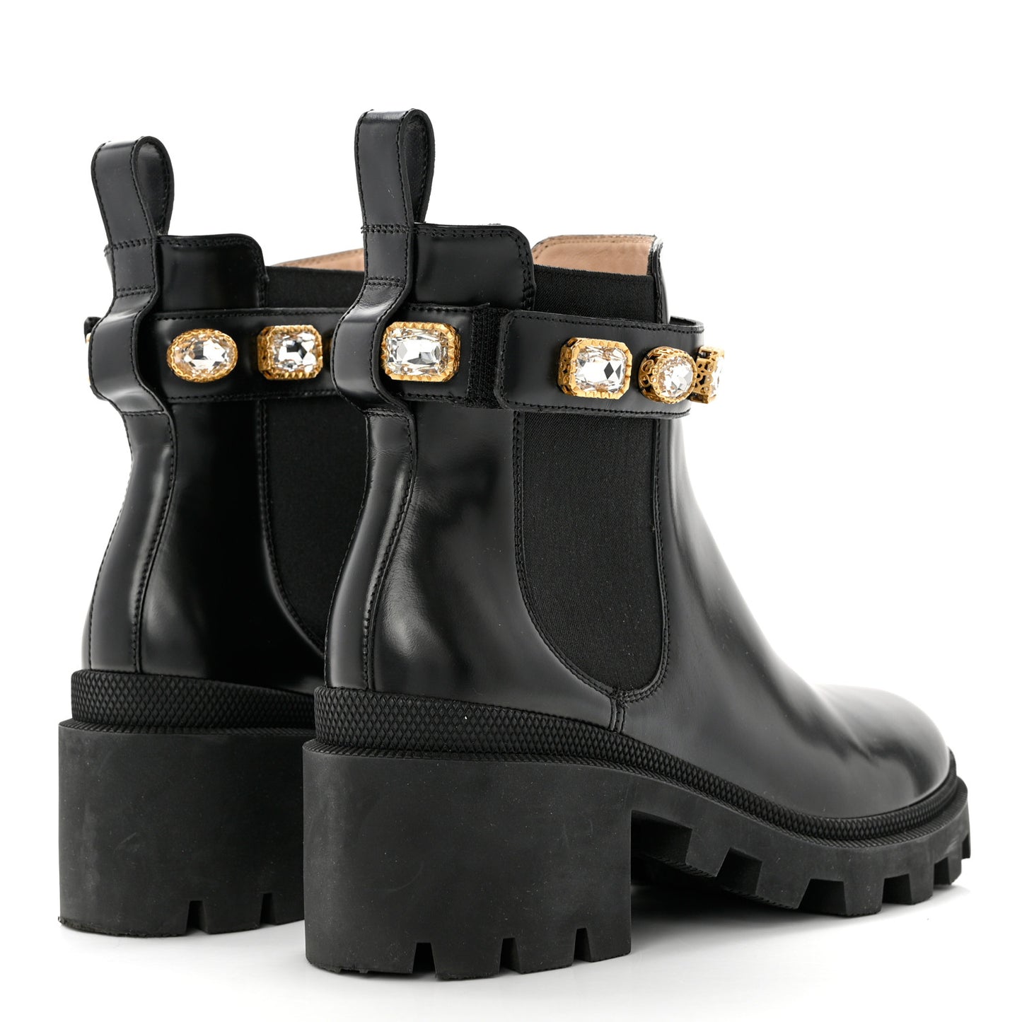 Calfskin Crystal GG Trip Chelsea Ankle Boots 37.5 Black