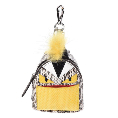 Fendi Elaphe Ayers Nutria Fox Fur Monster Eyes Mini Backpack Charm Natural Multicolor Black Sunflower 1 of 6