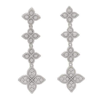 Roberto Coin 18K White Gold Diamond Princess Flower Three Station Drop Earrings 1 of 4