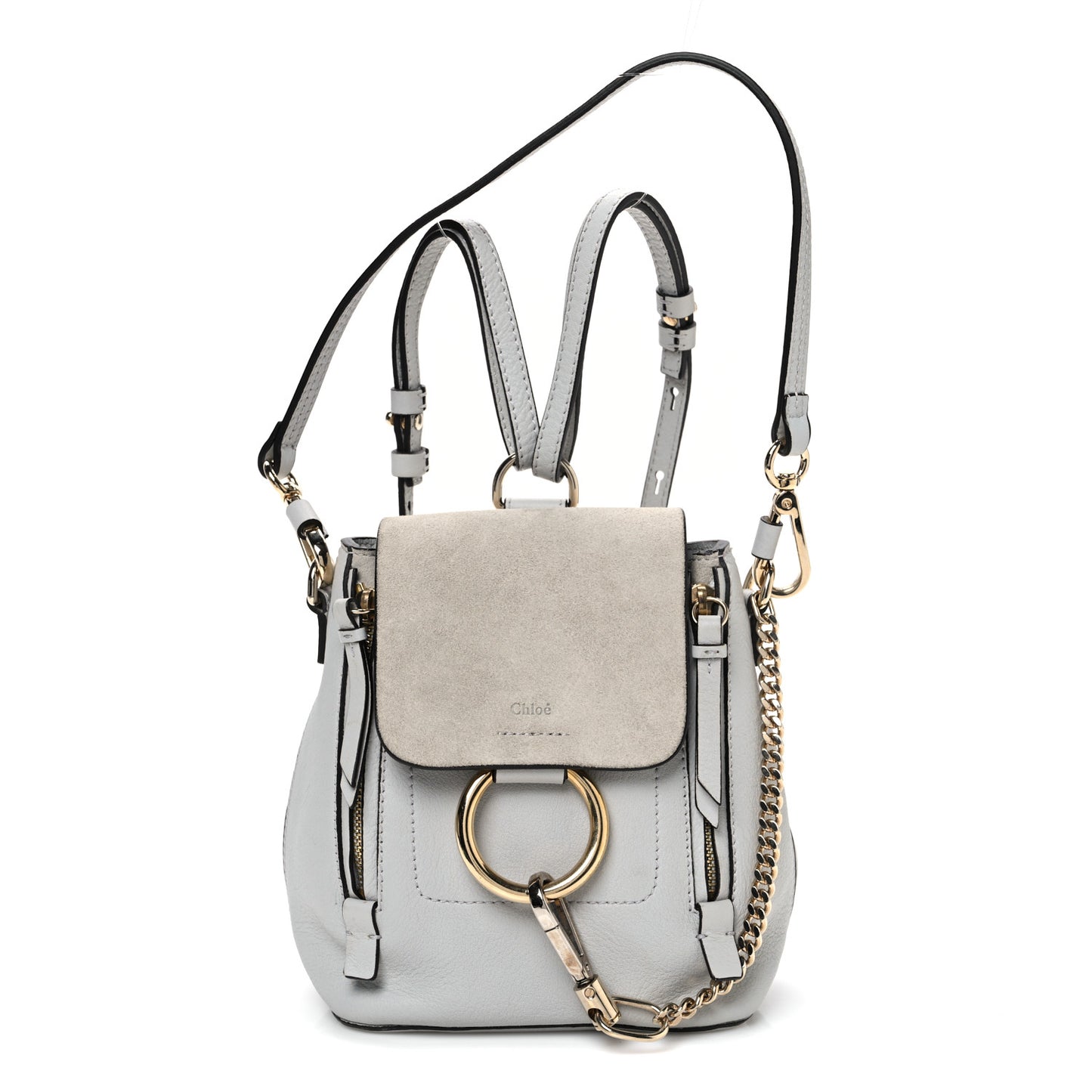 Suede Calfskin Mini Faye Backpack Silver Blue