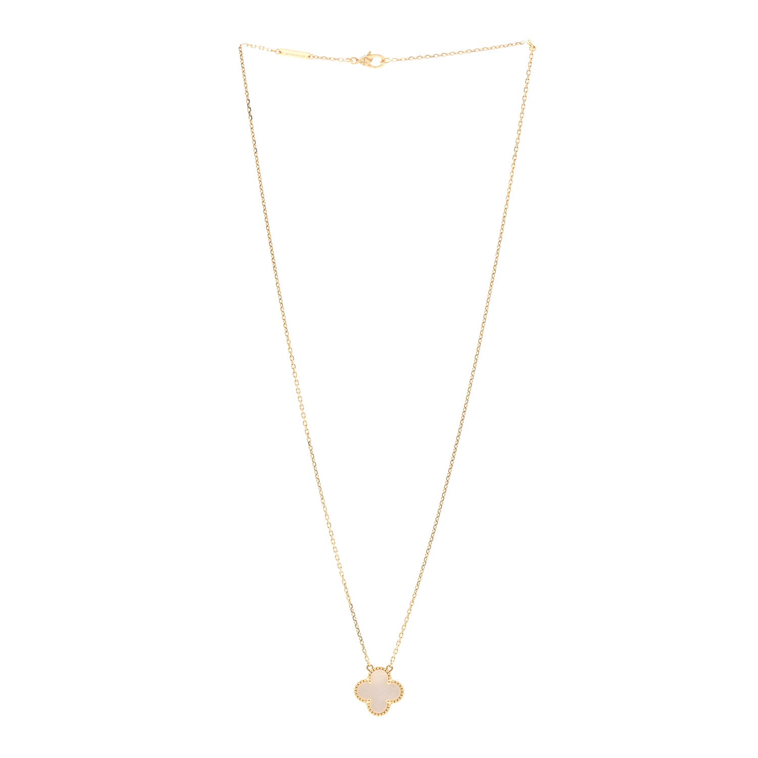 Van Cleef & Arpels 18K Yellow Gold Mother of Pearl Vintage Alhambra Pendant Necklace 3 of 6