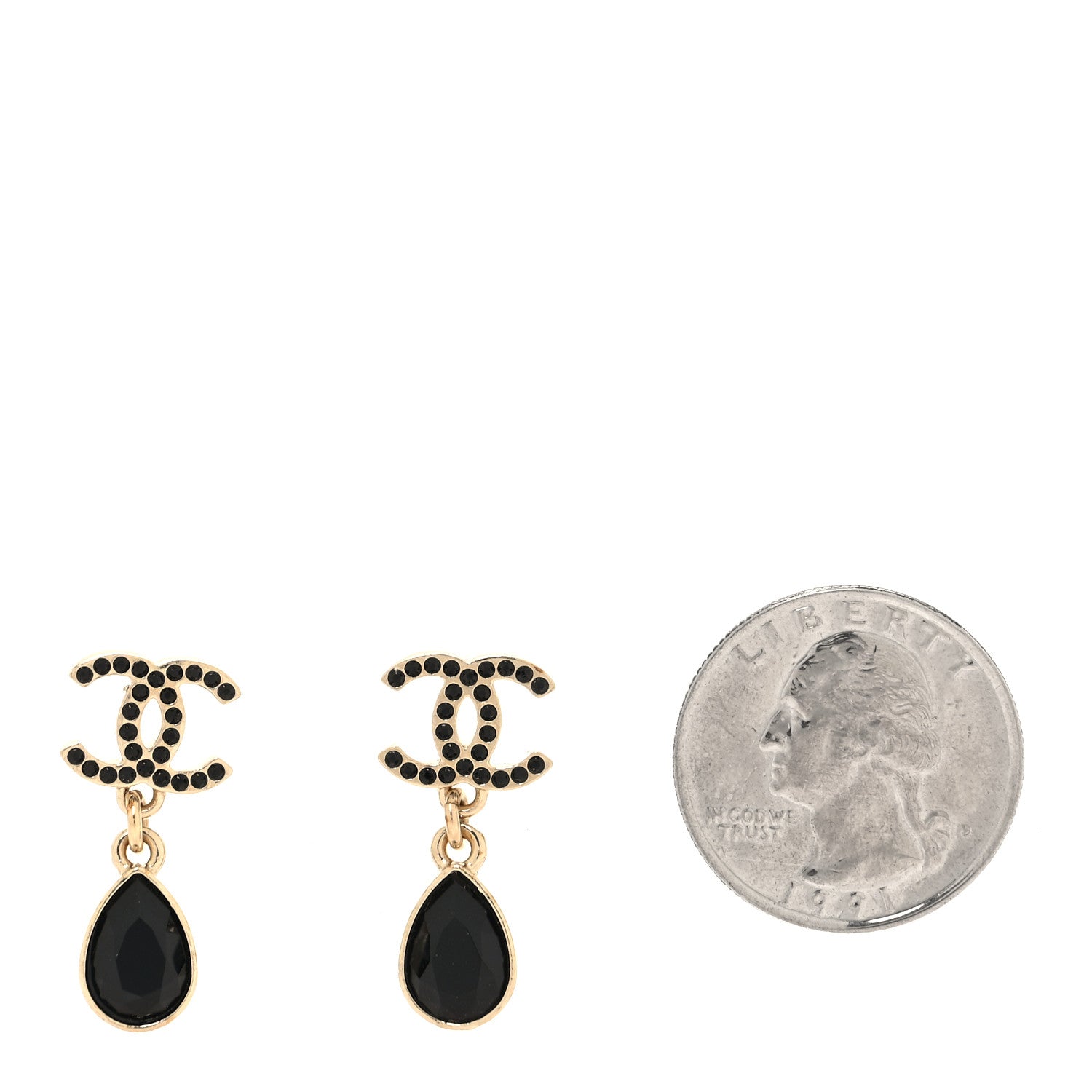 Chanel Crystal CC Teardrop Earrings Gold Black 2 of 5