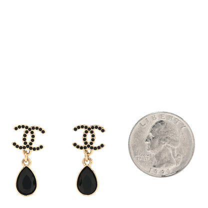 Chanel Crystal CC Teardrop Earrings Gold Black 2 of 5