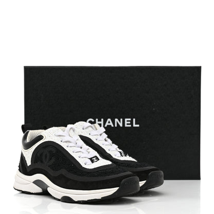 Chanel Tweed Suede Calfskin CC Sneakers 37 Black White 9 of 9