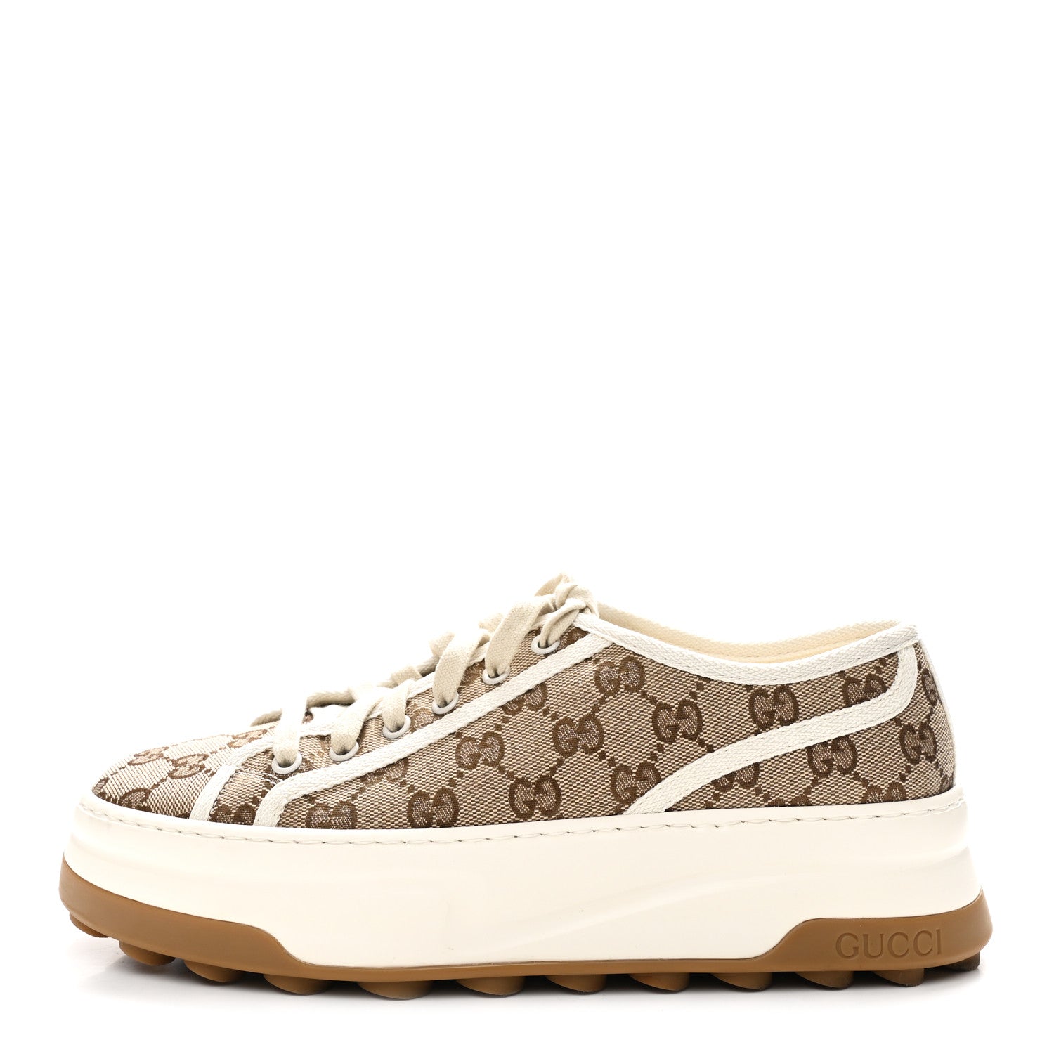 Gucci GG Monogram Womens 1977 Tennis Platform 52mm Sneakers 40 Beige Ebony Mystic White 1 of 7