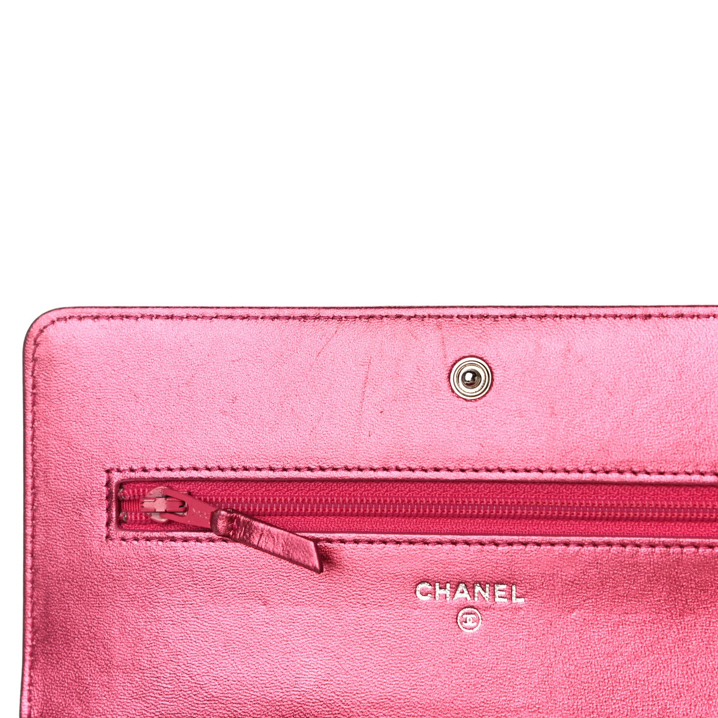 Metallic Patent Calfskin Quilted Boy Wallet On Chain WOC Fuchsia
