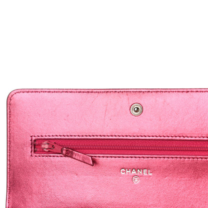 Chanel Metallic Patent Calfskin Quilted Boy Wallet On Chain WOC Fuchsia 16 of 18
