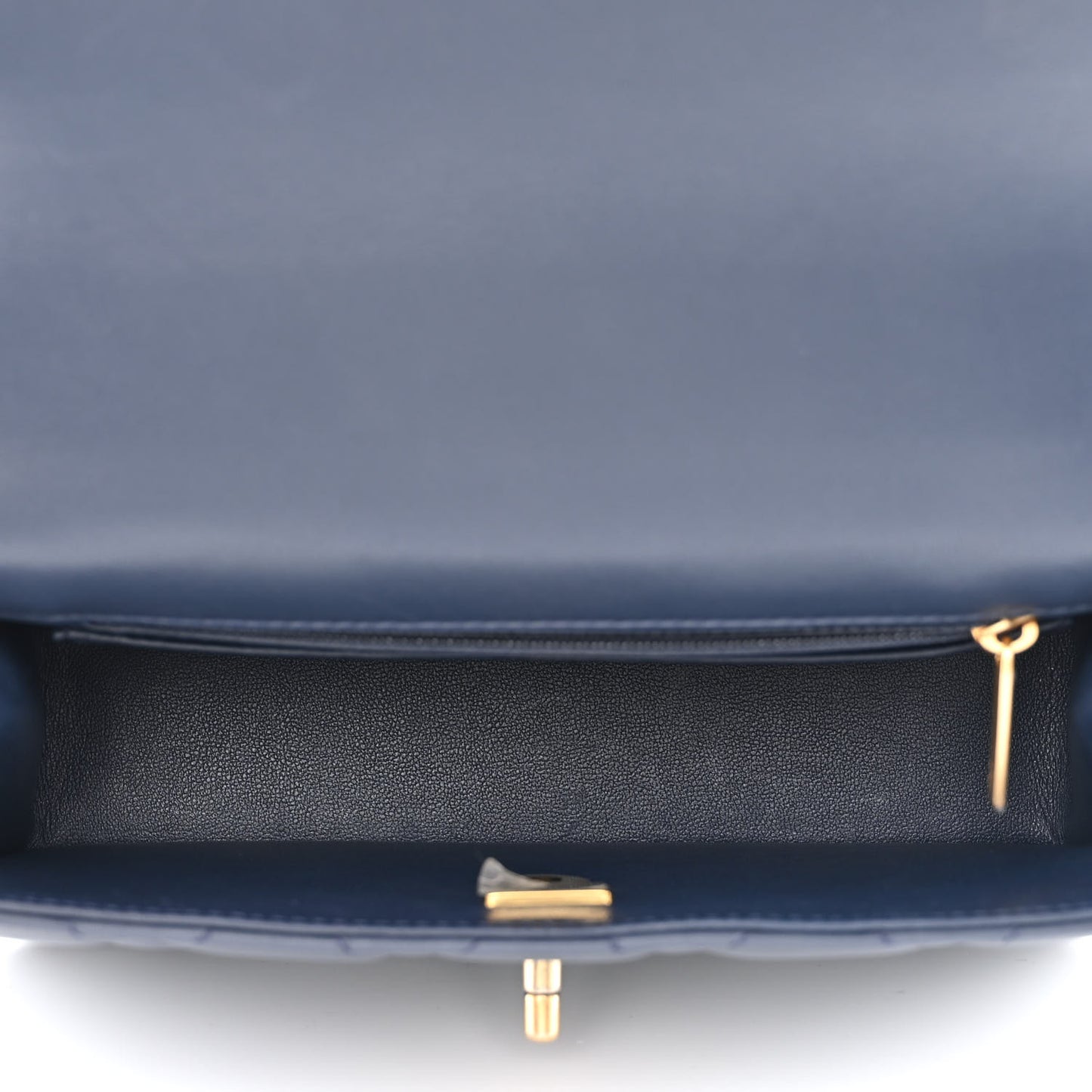 Lambskin Metal Quilted Twist Top Handle Flap With Chain Blue