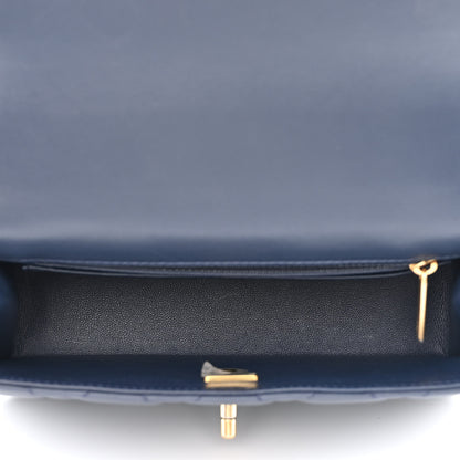 Chanel Lambskin Metal Quilted Twist Top Handle Flap With Chain Blue 5 of 11