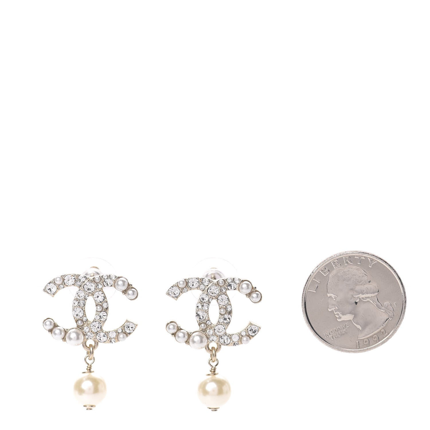 Chanel Crystal Pearl CC Drop Earrings Gold 2 of 5