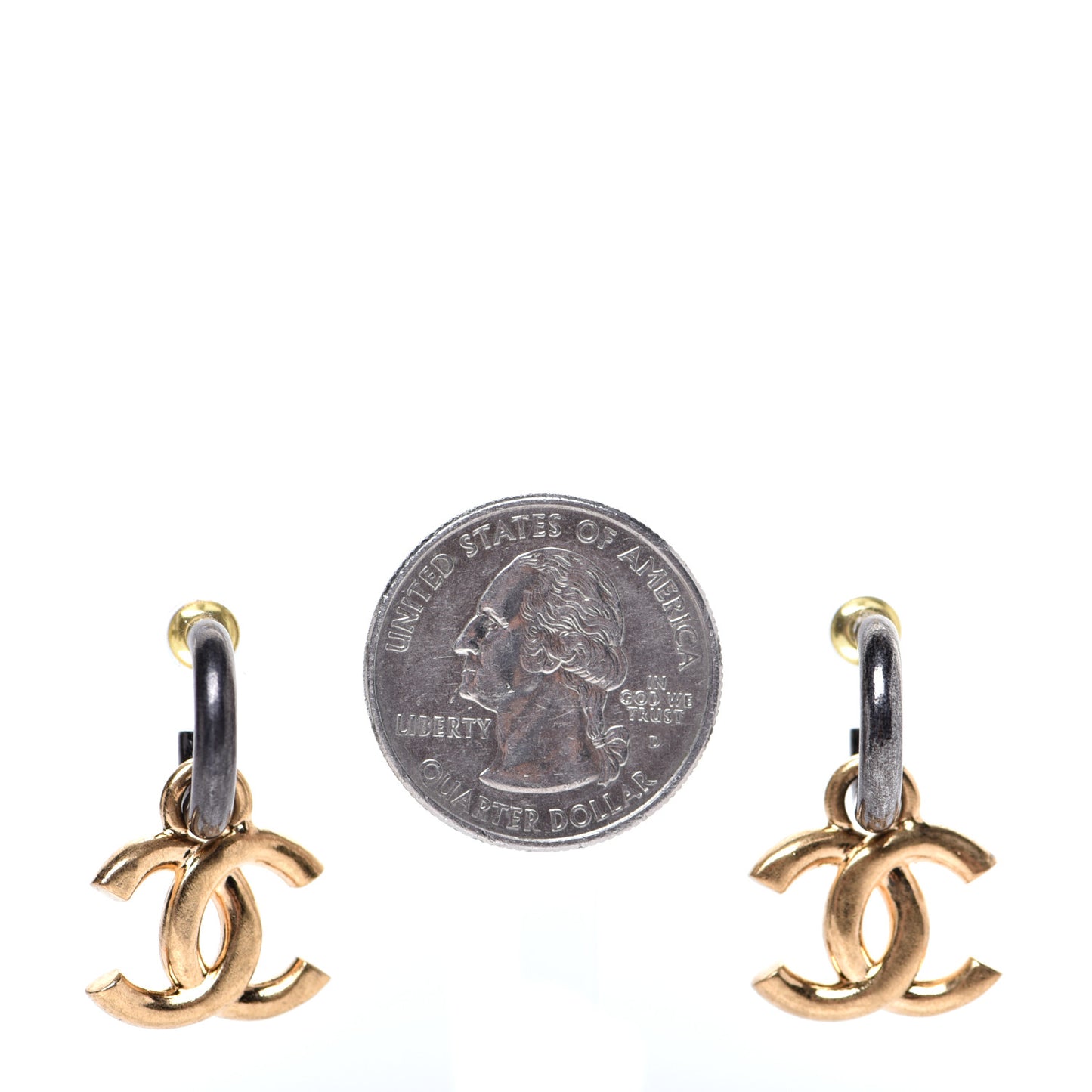 Metal Drop CC Earrings Ruthenium Gold