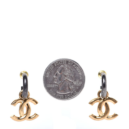 Chanel Metal Drop CC Earrings Ruthenium Gold 2 of 5