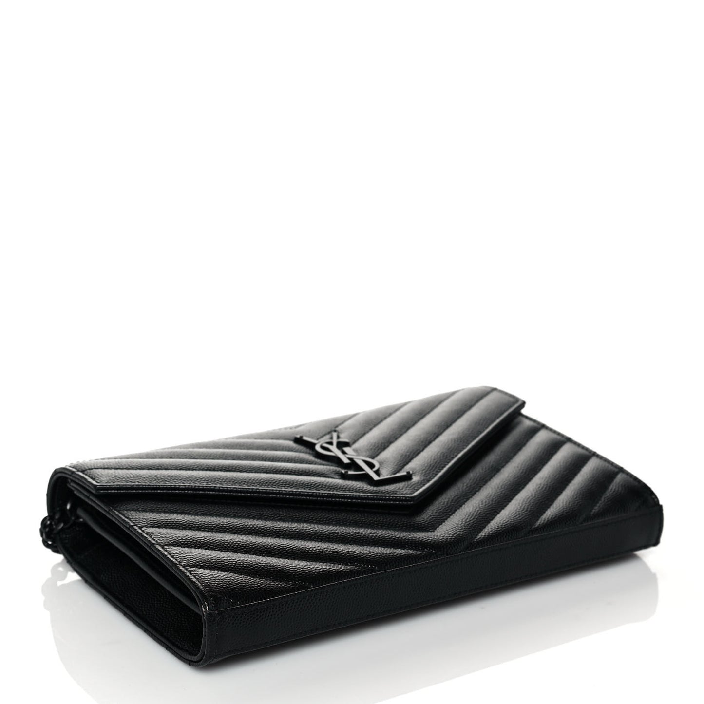 Grain De Poudre Matelasse Chevron Monogram Chain Wallet Black
