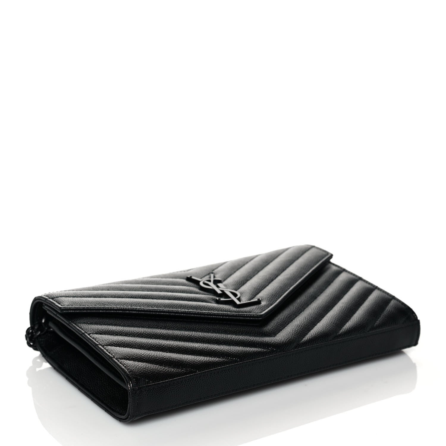 Saint Laurent Grain De Poudre Matelasse Chevron Monogram Chain Wallet Black 4 of 12