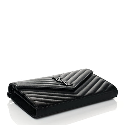 Saint Laurent Grain De Poudre Matelasse Chevron Monogram Chain Wallet Black 4 of 12