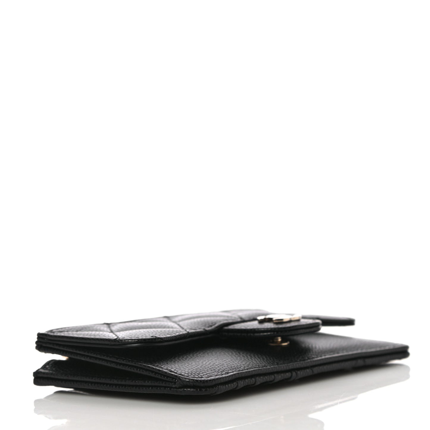 Caviar Quilted Flap Zip Card Holder Black