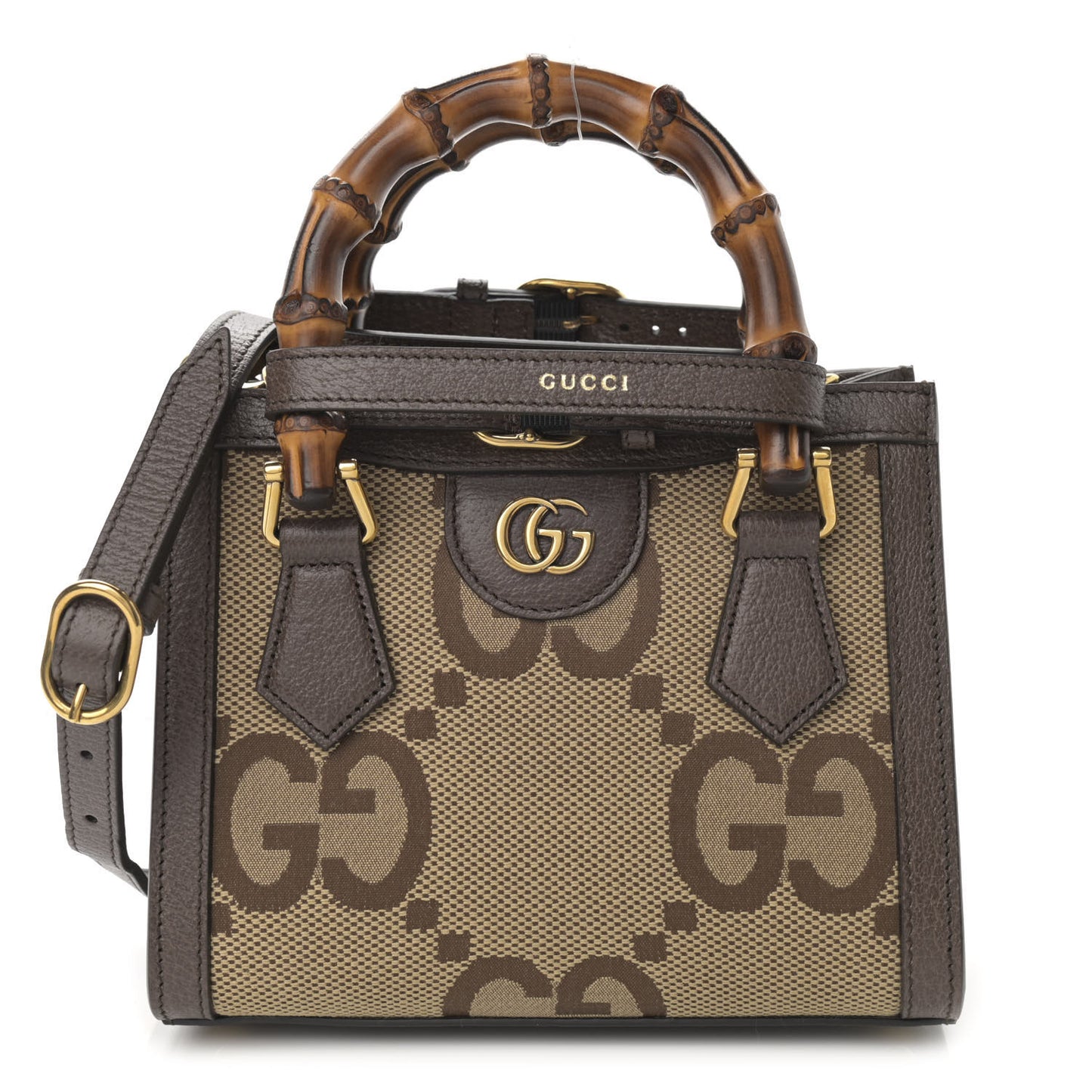 Monogram Jumbo GG Textured Dollar Calfskin Mini Diana Tote Bag Camel Ebony New Acero