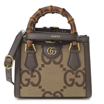 Gucci Monogram Jumbo GG Textured Dollar Calfskin Mini Diana Tote Bag Camel Ebony New Acero 1 of 11
