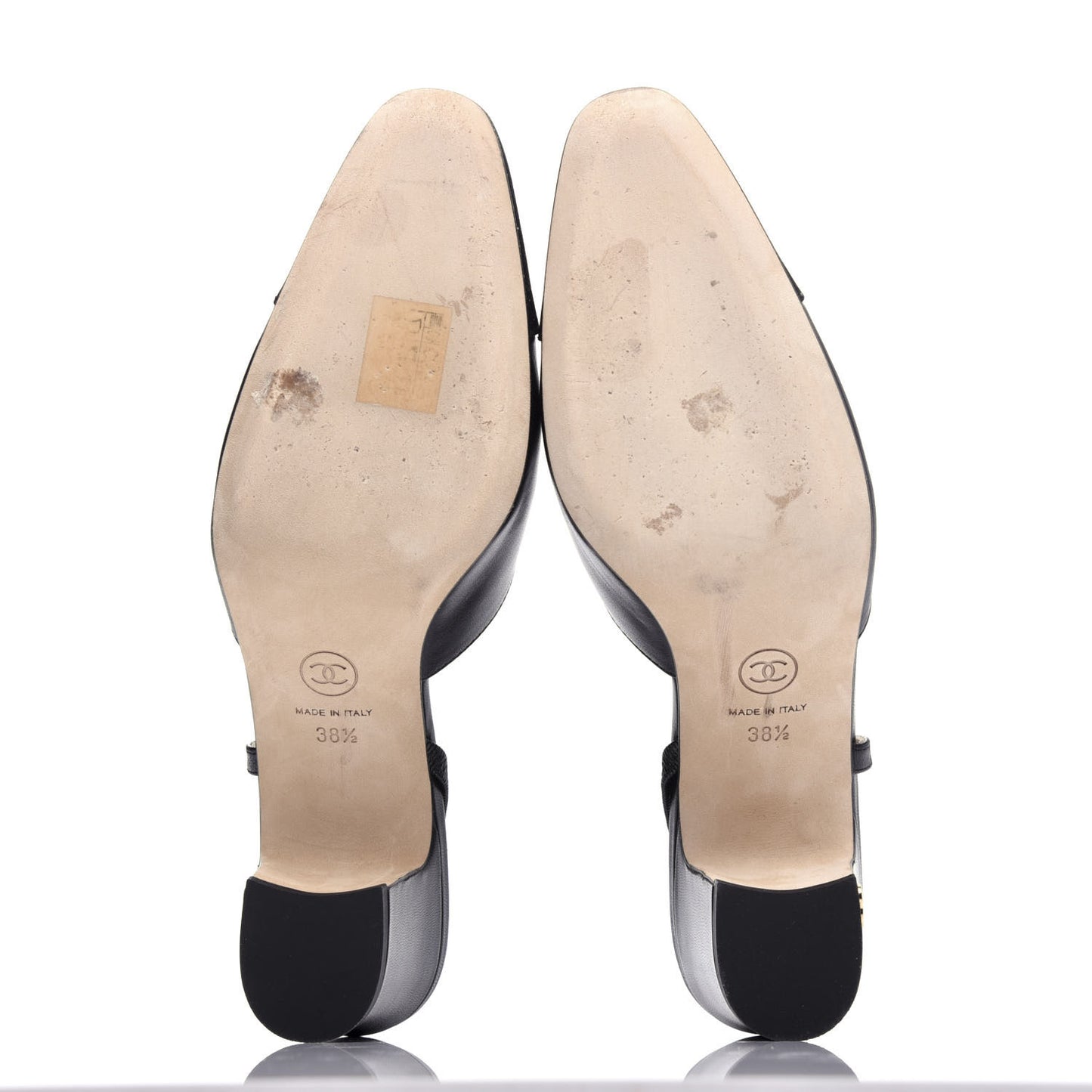 Goatskin Grosgrain Cap Toe CC Slingback Sandals 38.5 Black