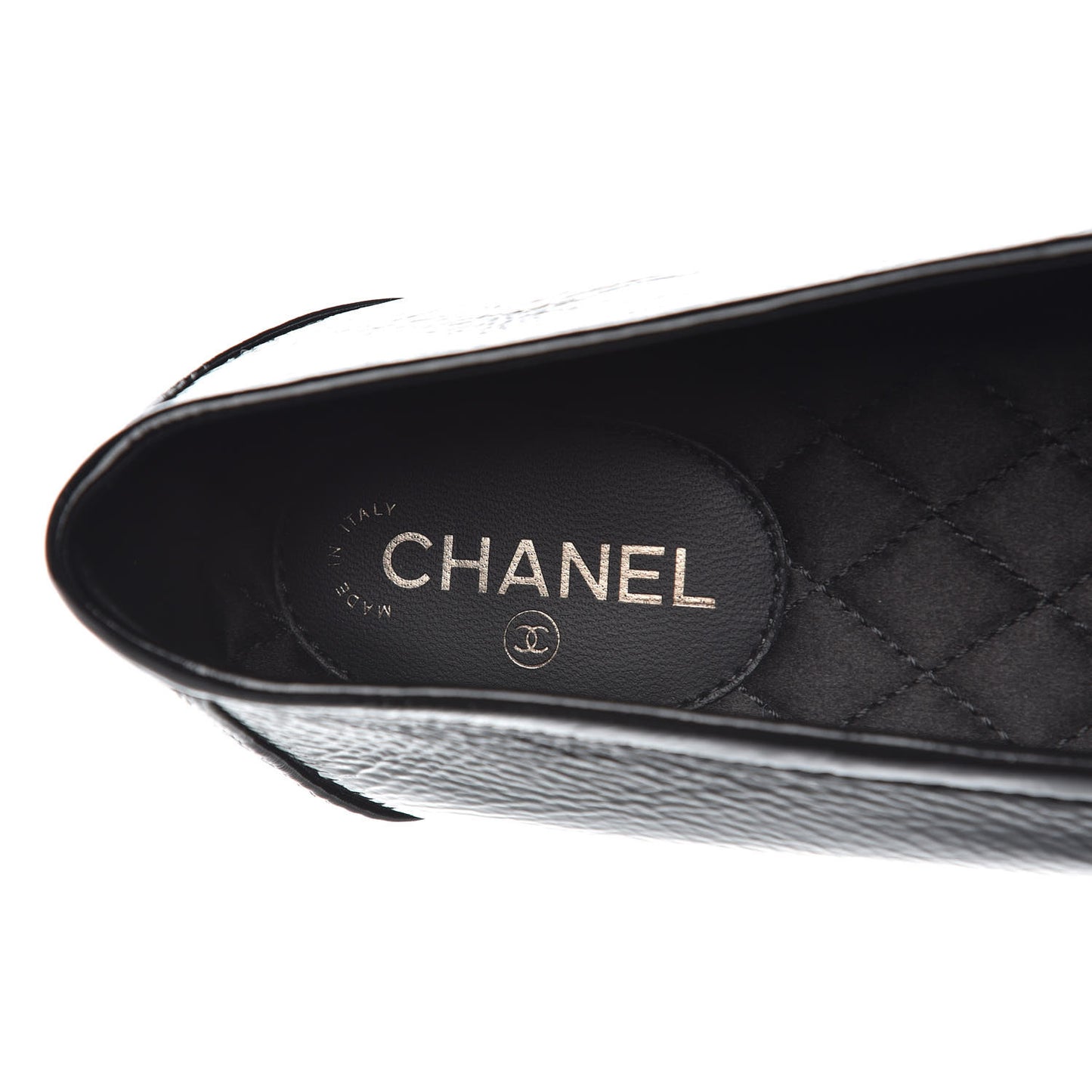 Patent Crackled Calfskin CC Mocassin Loafers 41 Black