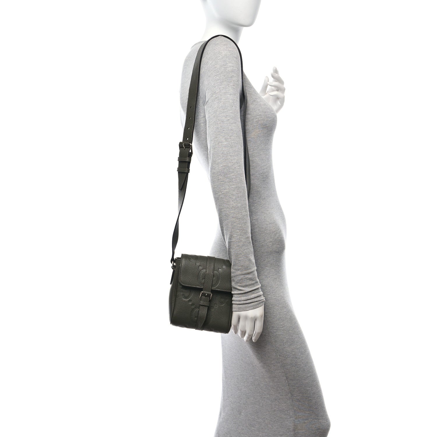 Gucci Piuma Calfskin Jumbo GG Embossed Small Messenger Bag Dark Green 2 of 11