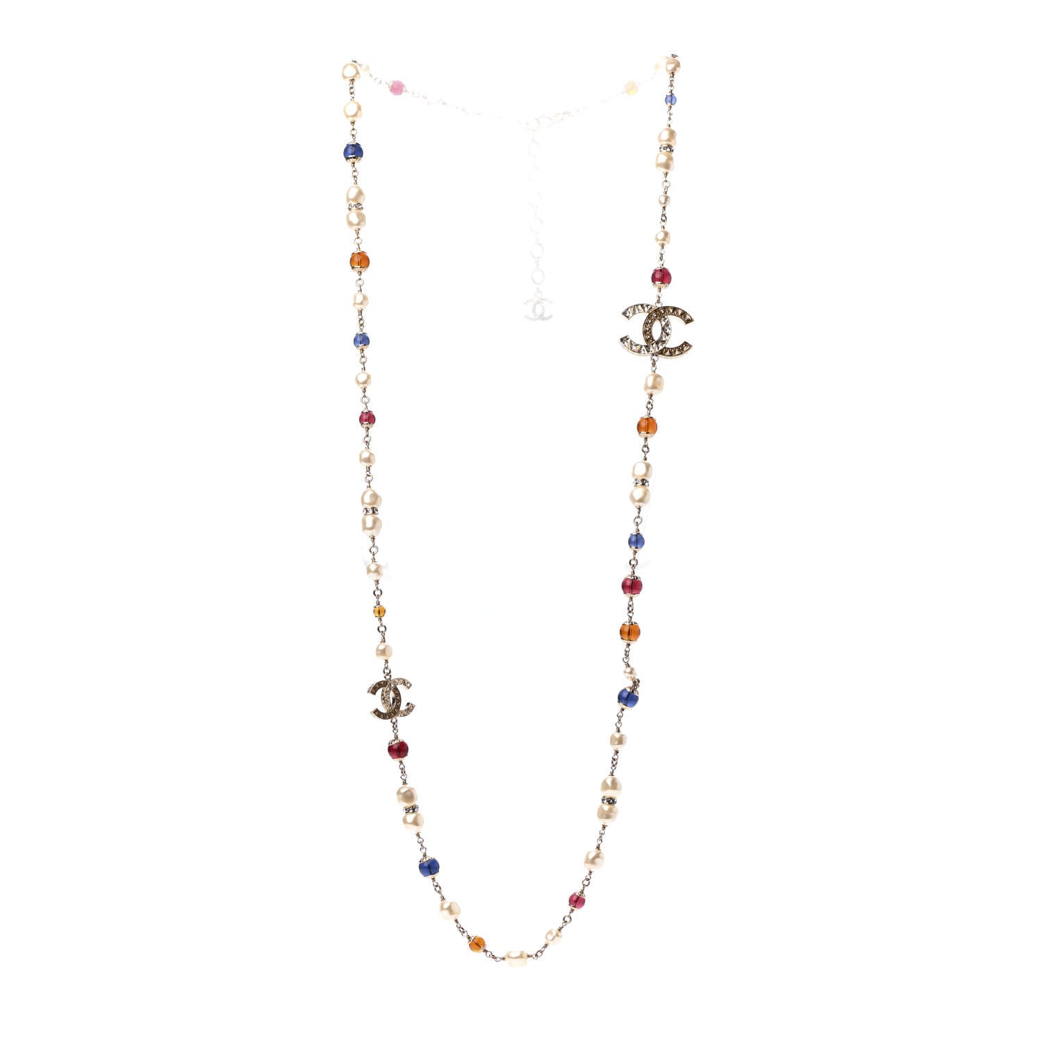 Chanel Pearl Beaded Crystal CC Long Necklace Gold Multi 3 of 4