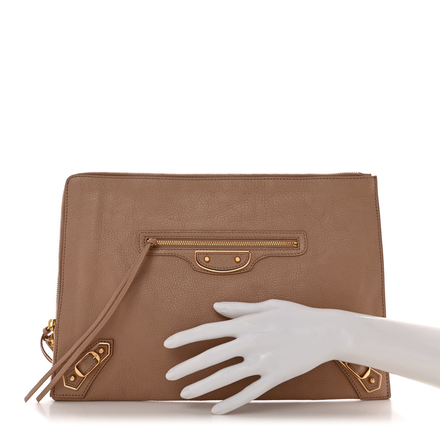 Chevre Gold Metallic Edge Hardware Pouch Rose Des Sables